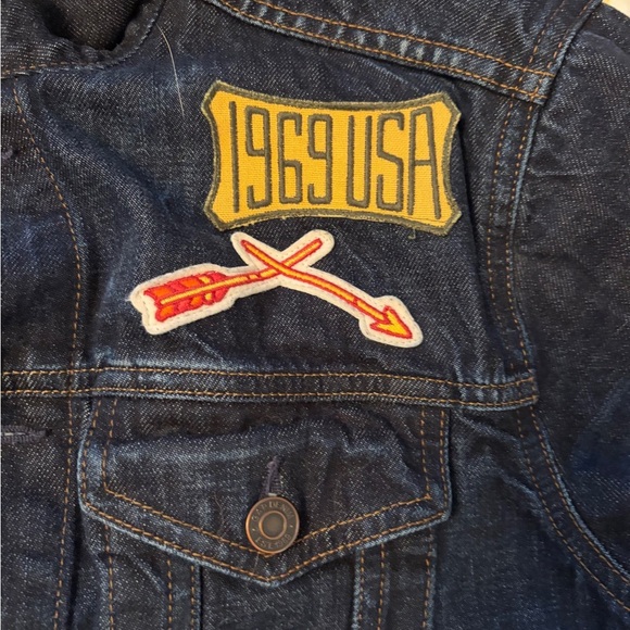 Gap Mens Trucker Jean Jacket-Three Patches on Front-Dark Indigo Color-Size Small - Picture 10 of 13